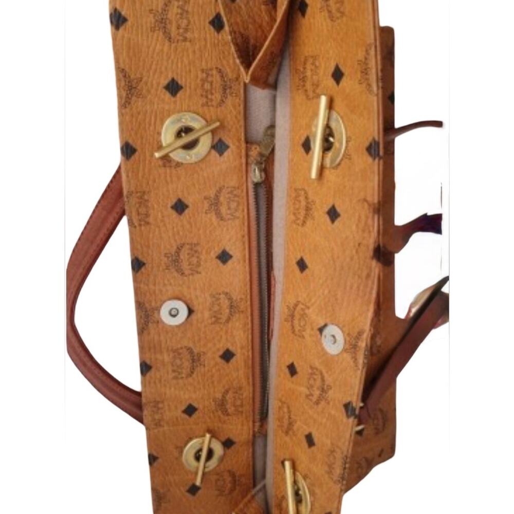 MCM Visetos Cognac Shoulder Bag Gold Chain Strap Medium Tote - Picture 14 of 16